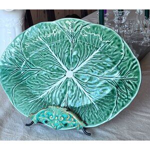 Bordallo Pinheiro Cabbage Platter Oval Carved Green Ceramic 15" X 11" Portugal
